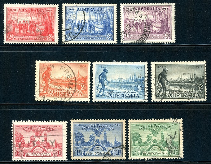 1934-8 Issues commemorating the founding of Victoria, South Australia and New South Wales.